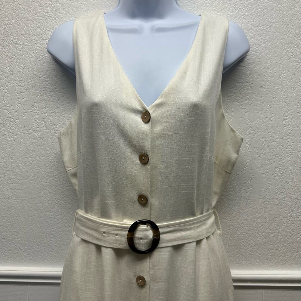 New! Gilli Women’s Sz L Sleeveless Cream Button Up Belted w/Pockets Romper, V575